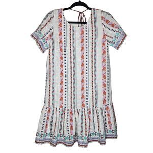 DUET Anthropologie Tildie Tunic Embrodered Ruffle hem Dress size small